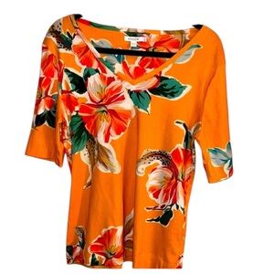 Chico's Vibrant Orange Floral Blouse